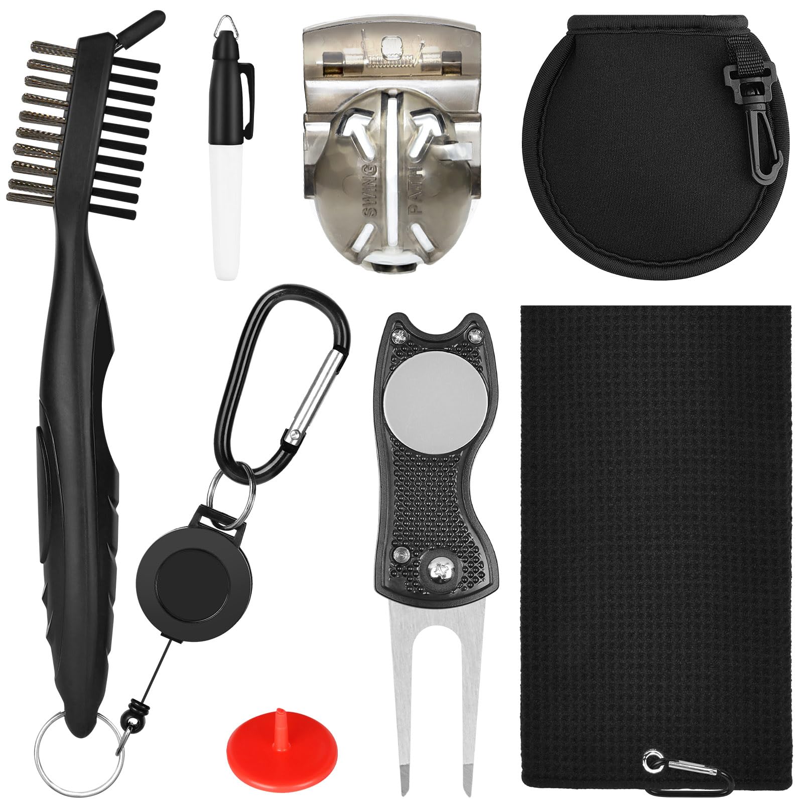Flintronic Kit de Limpieza para Golf, Cepillo Limpiador Plegable, Toalla y Marcadores