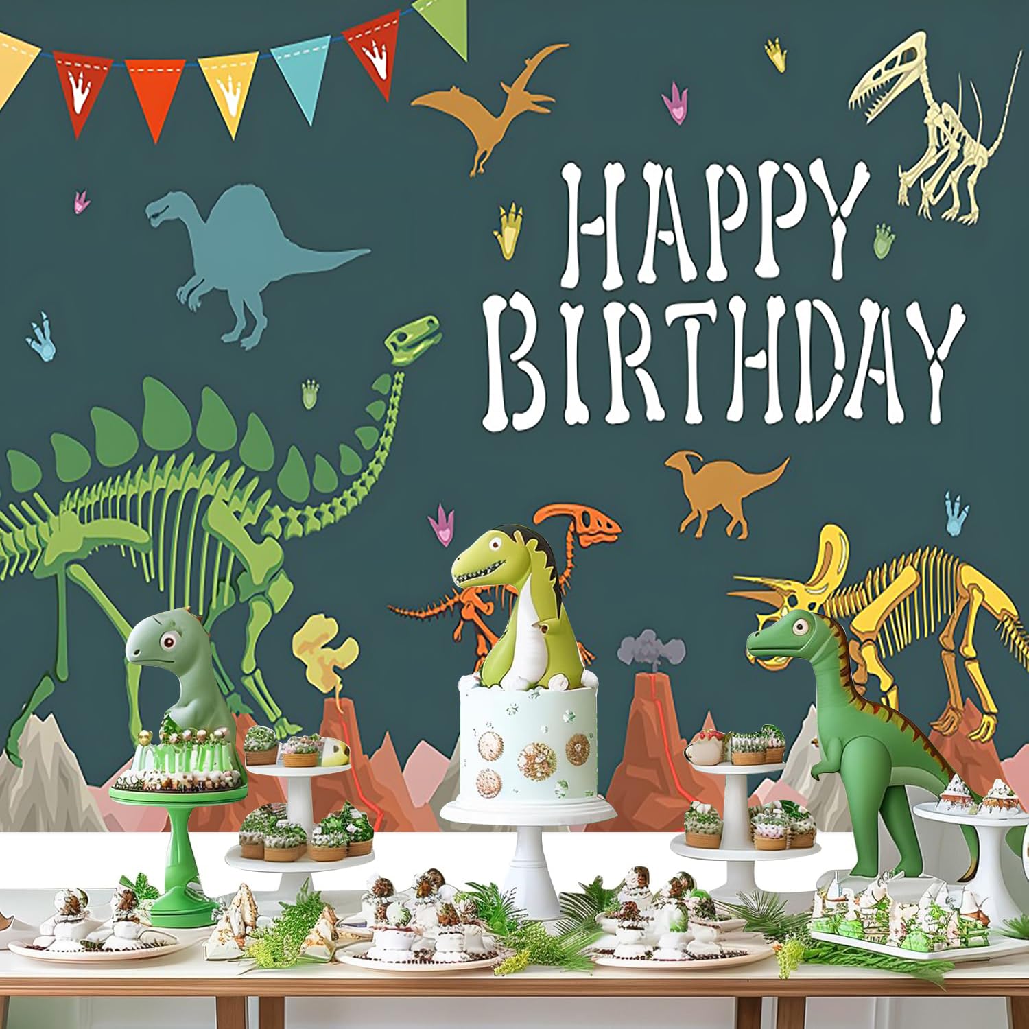 3x2.4m Sfondo Dinosauro Buon compleanno mondo dei dinosauri sfondo fotografico Baby Shower bambini ragazzi ragazze tema Dino decorazioni per feste di compleanno Banner Photo Booth Props