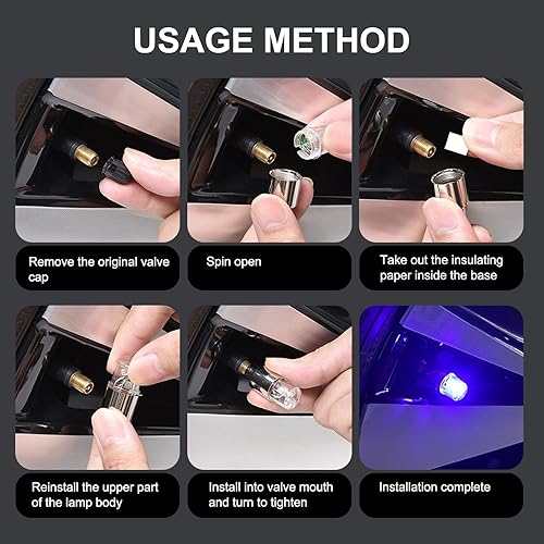 Miniatura 4 de ZKFAR 6 unidades de luz de tapa de vástago de válvula de cubo de rueda de automóvil, luz impermeable para válvulas de flash de neumáticos,