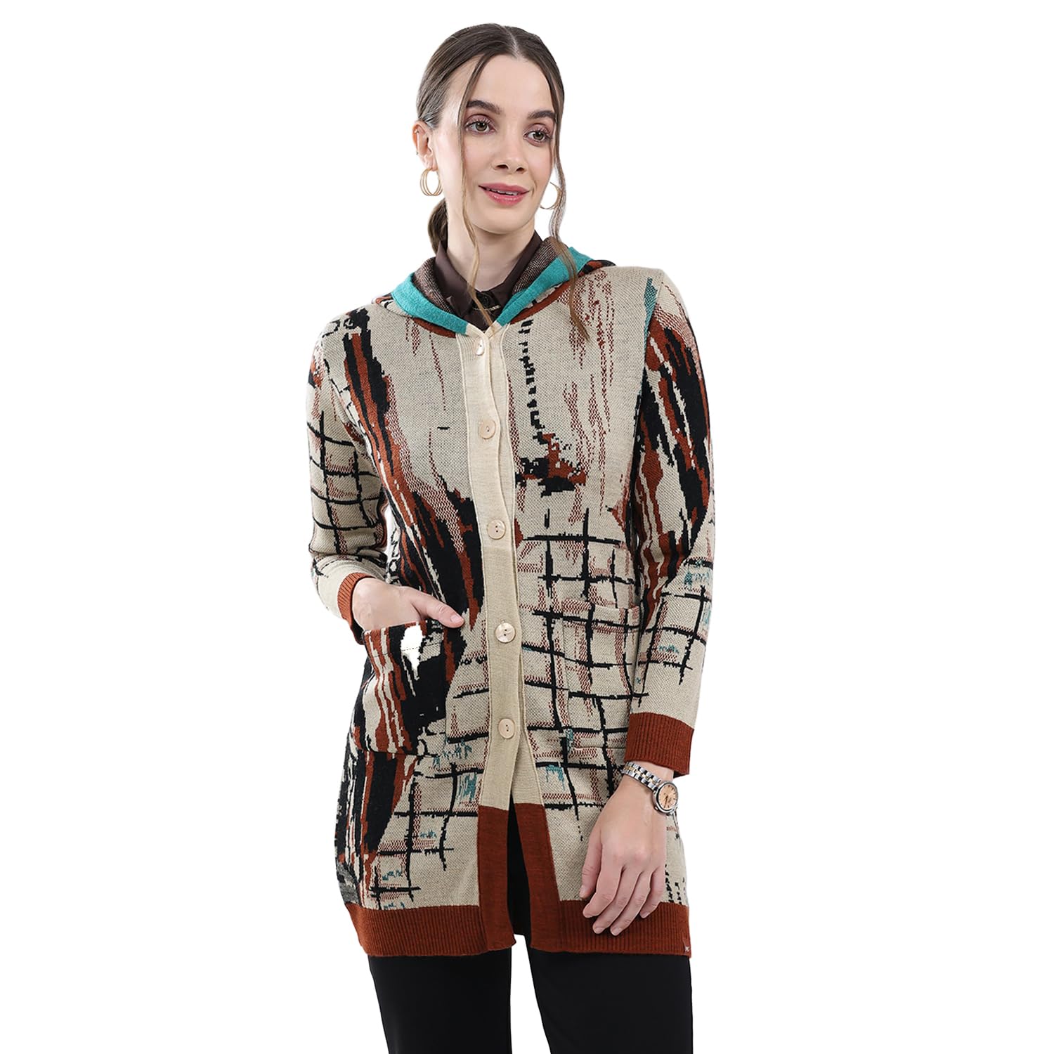 women regular fit solid v neck button closure sleeveless winter cardigan| warm woolen buttoned sweater for ladies | stylish knitted cardigan for women's (pack of 1)