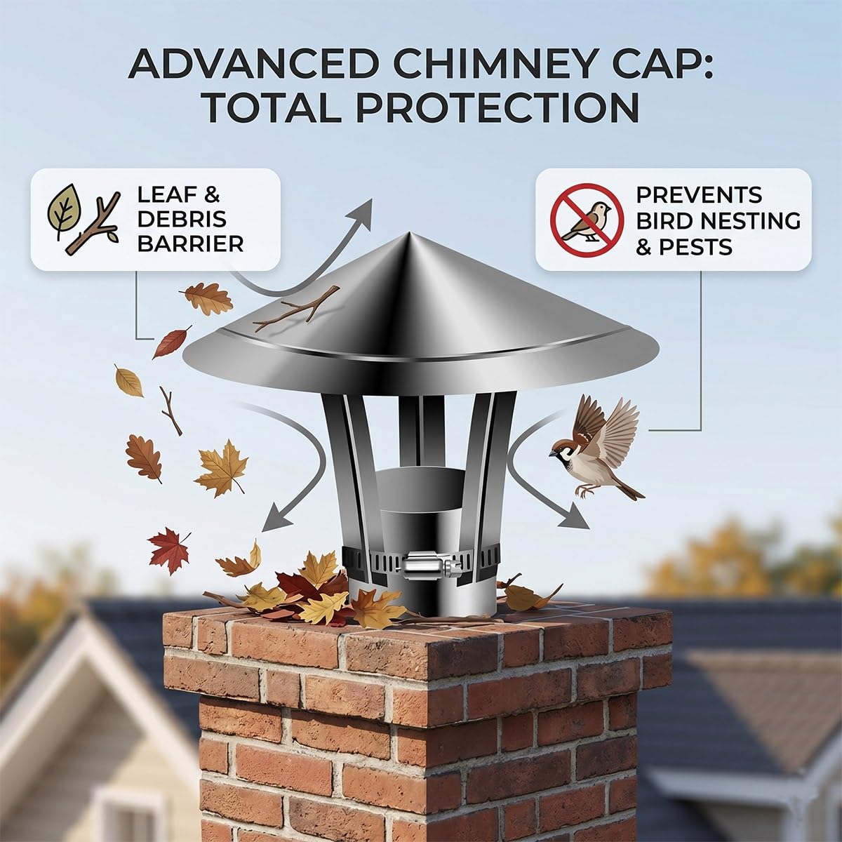 Sombrerete de Chimenea de Acero Inoxidable Tapa Regulable para Tubo Sombrero de Ventilación Techo Caperuza Antiviento Protector Escape Humos Exterior(130mm)