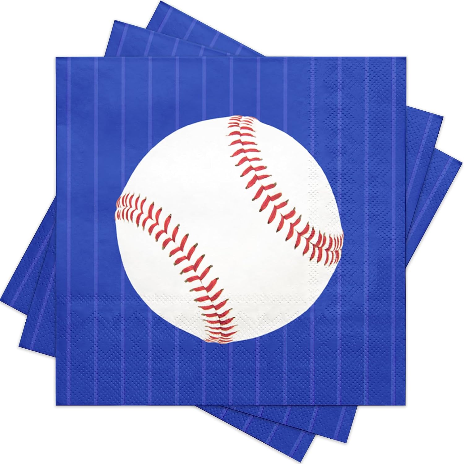RUSPEPA 50 Pcs Baseball Paper Napkins, 3 Ply Blue Disposable Beverage Cocktail Napkins with Baseball Design for Sports Themed Party Supplies, Kids Birthday, Team Celebration, Outdoor Event, 5 x 5 Inch