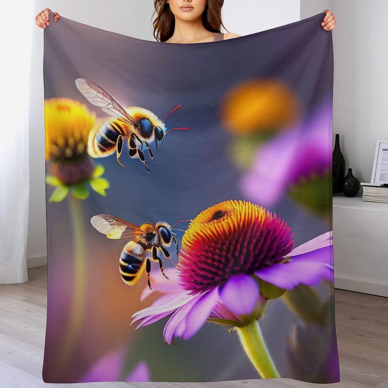 Couverture polaire douce en flanelle abeille 130x180cm pour canapé toutes saisons
