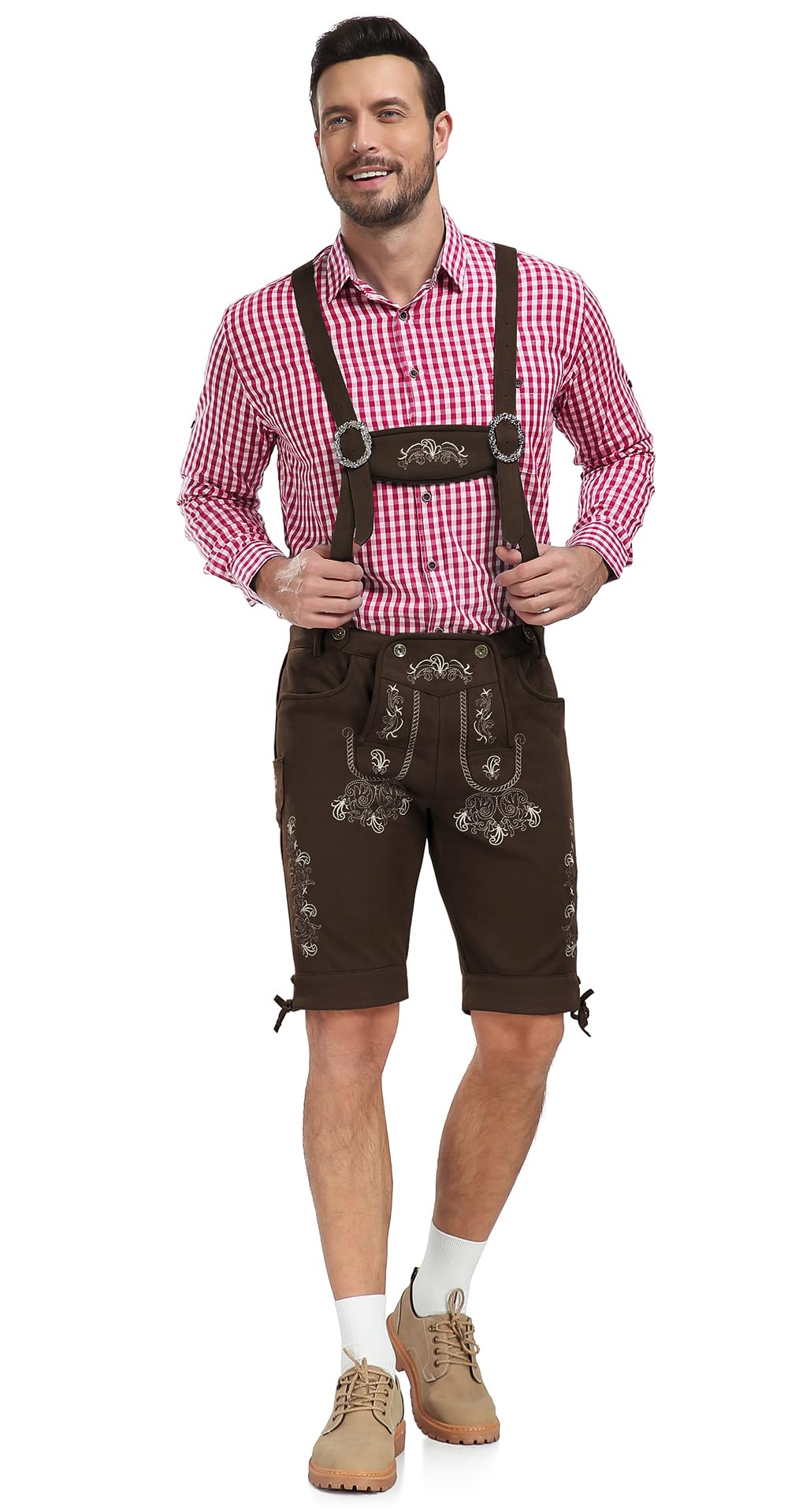 KOSMEEU Oktoberfest Uomo Lederhosen Costume Pantaloni Oktoberfest Bavarese Lederhosen Vestito Tirolese Marrone/Marrone Scuro