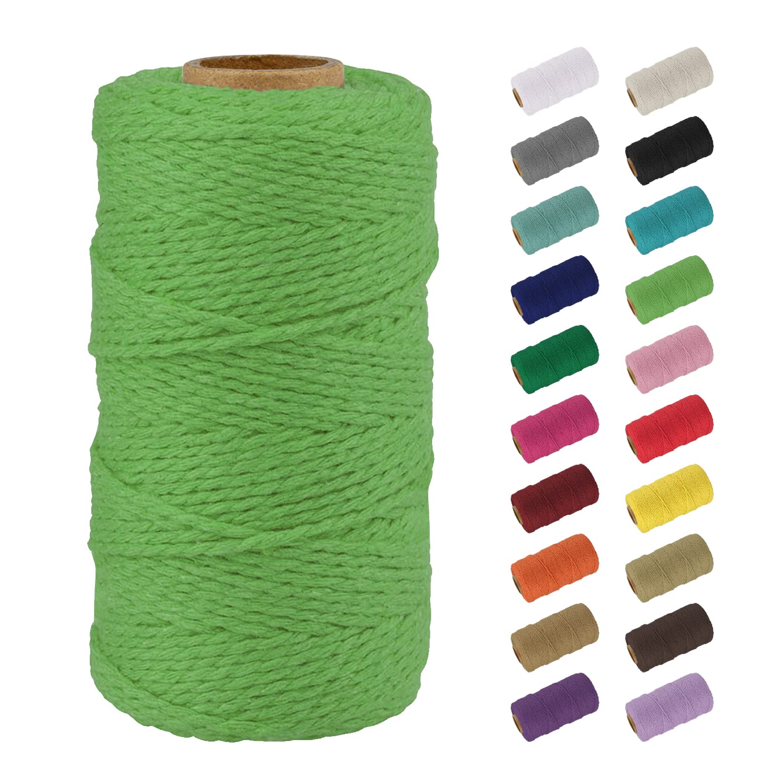 Uiopa Green Macrame Cord 2Mm X 100M, Natural Cotton Rope Coloured Garden String Twine Butchers String, Macrame Cotton String For Diy Crafts, Gift Wrapping, Plant Hanger, Wall Hanging, Parcel (Green)