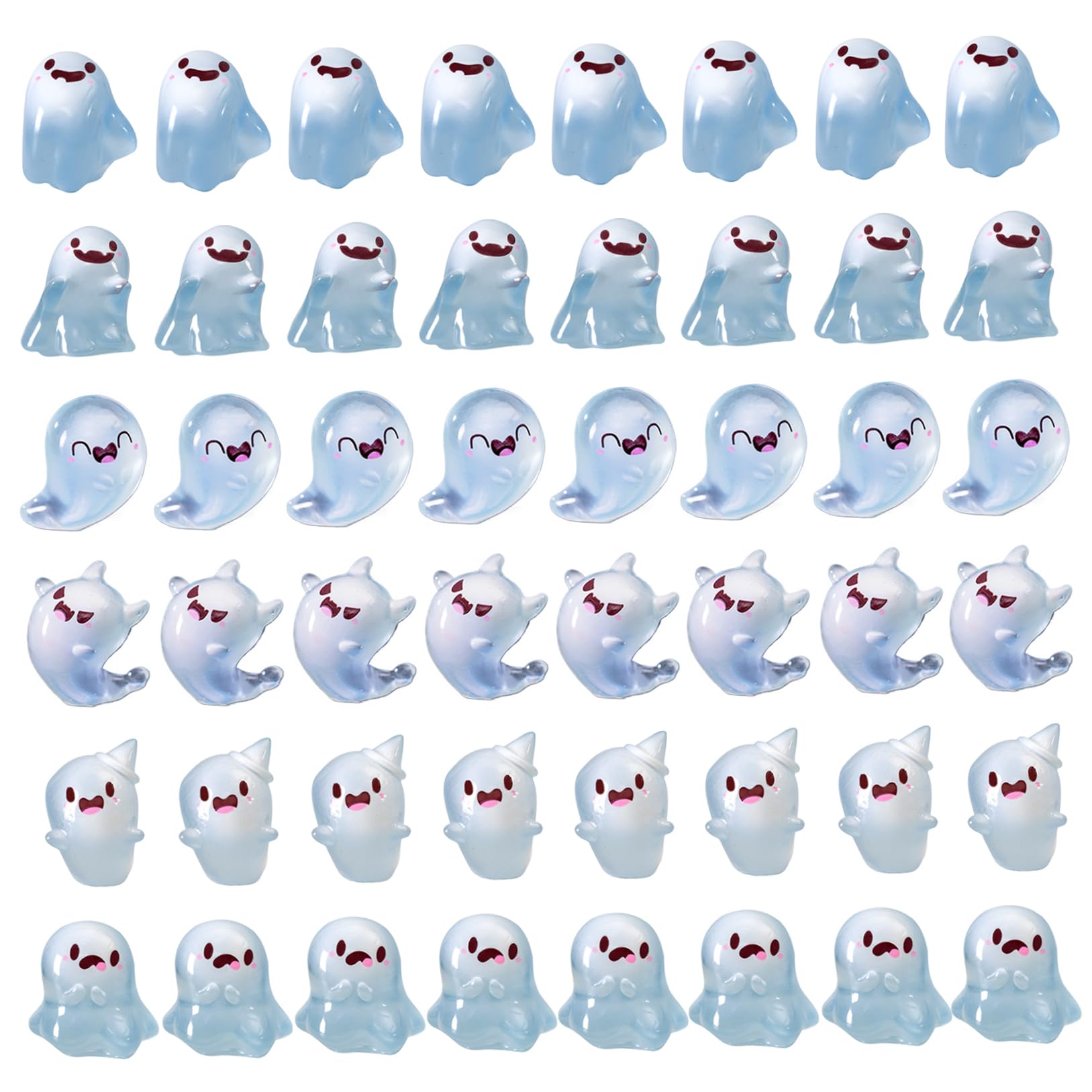Peosaard Ghost Figurine, Mini Resin Figures 48PCS 8 Styles Glow in the Dark Ghost Figurine Cute Miniature Decorations for Halloween Party Dollhouse Micro Landscape Accessories, Halloween Miniatures