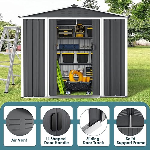 Miniatura 5 de Oakmont Cobertizo de almacenamiento de jardín al aire libre de 4 x 6 pies, casa de herramientas de jardín con puertas correderas dobles, casa de
