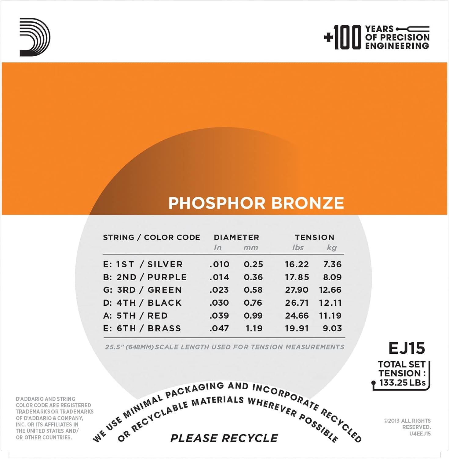 D'Addario Phosphor Bronze Acoustic Guitar Strings - Extra Light | EJ15