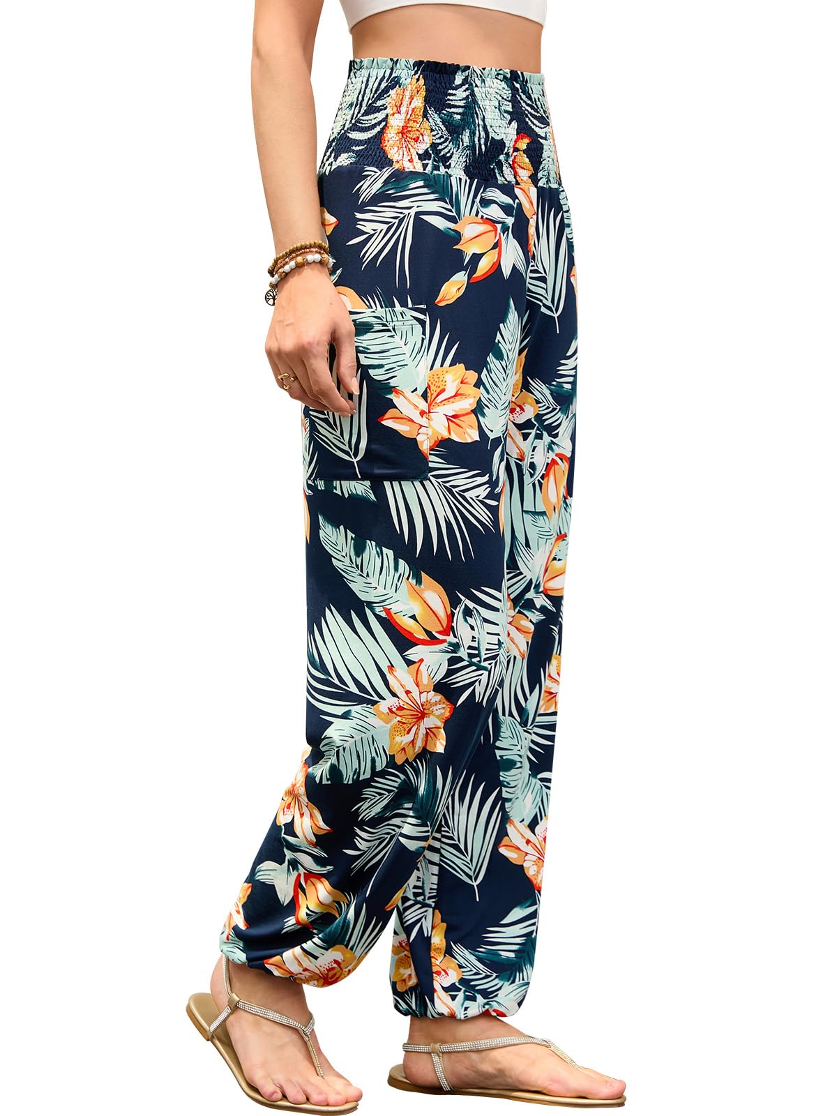 QIANXIZHAN Women's Harem Pants, High Waist Yoga Boho Trousers with Pockets