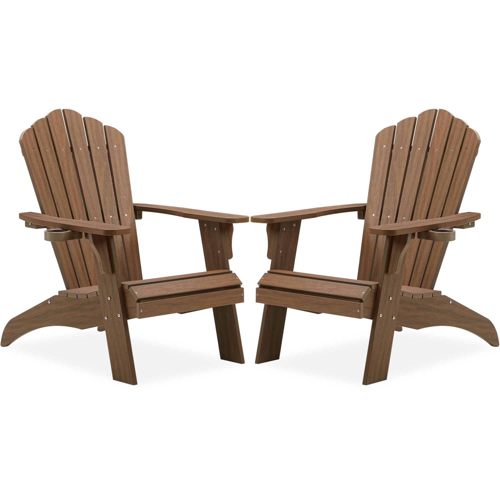 Psilvam Adirondack Chairs Set of 2 with Cup Holder, Light Brown