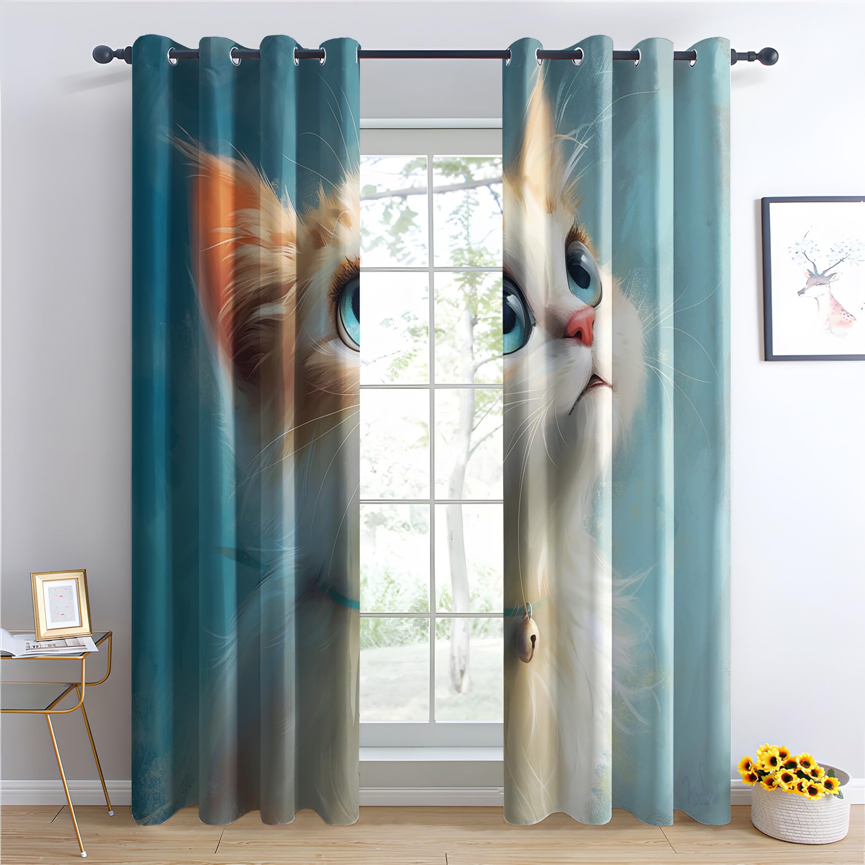 ZyQfiaton Cute Cat Blackout Curtains for Nursery, Kitten Drapes for Bedroom, 96 Inch Curtains 2 Panel Set, Pet Thermal Insulated Curtains for Winter, (Animal, W52 x L96)