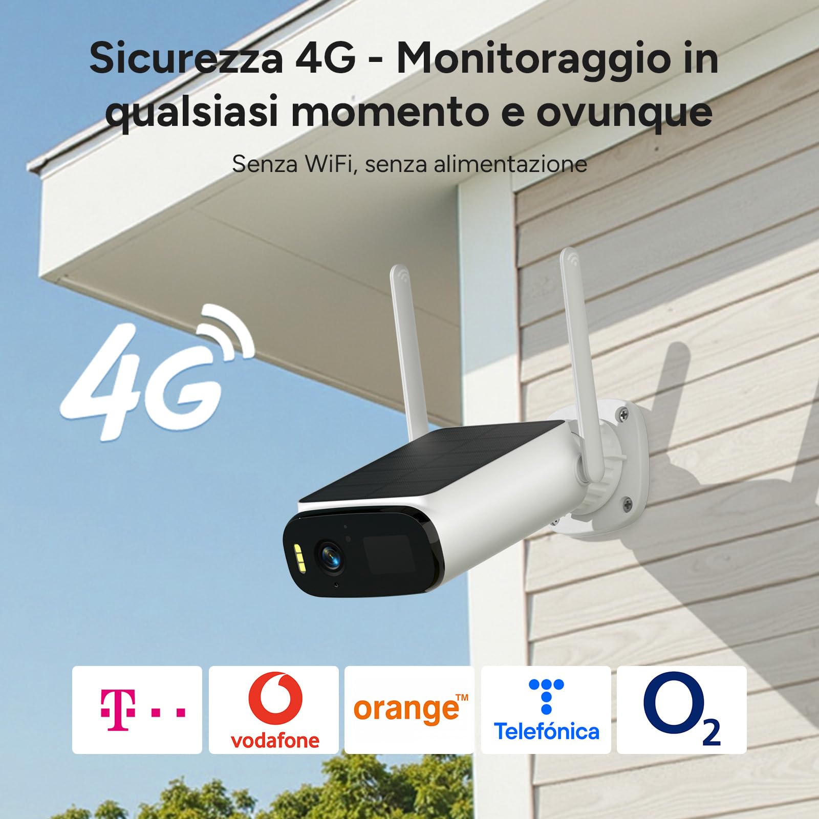 WOOX Telecamera di Sorveglianza 4G LTE Esterna senza WiFi, Telecamera Solare Esterna 2K Senza Fili senza WiFi, con Visione Notturna a Colori, Grande Angolo 130°, Rilevamento AI, Locale e Cloud