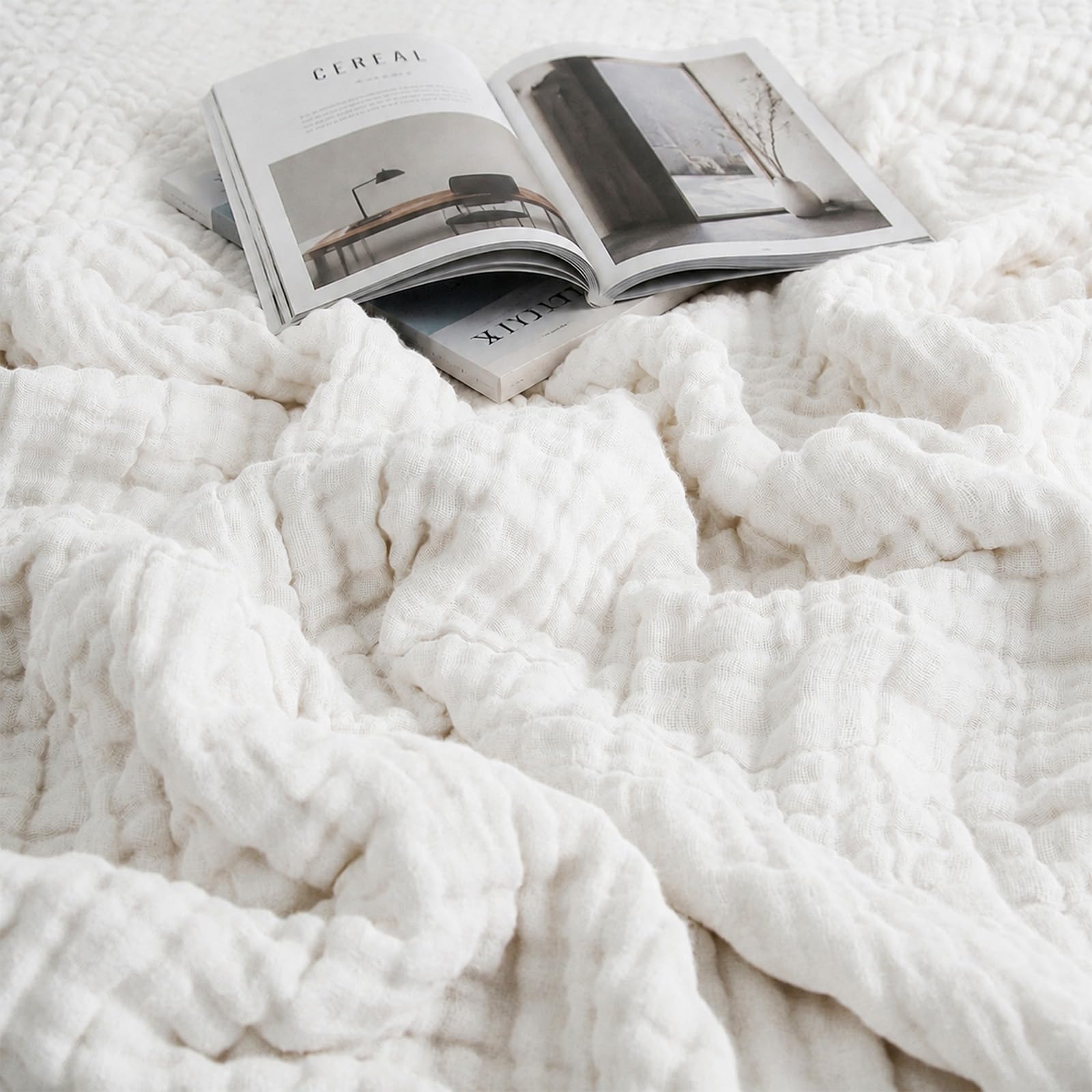 Musselin Decke, Muselindecke Erwachsene, Natürliche Throw Blanket Leichte Sanfte, Sommer Muslin Blanket as Cuddly Blanket, Bed, Kuscheldecke für Wohnzimmer (Weiß, 150 * 200CM)