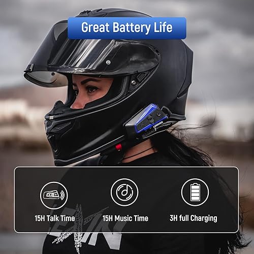 Miniatura 5 de LEXIN B4FM - Auriculares Bluetooth para motocicleta, sistema de comunicación Bluetooth para 10 ciclistas con uso compartido de muiscradio