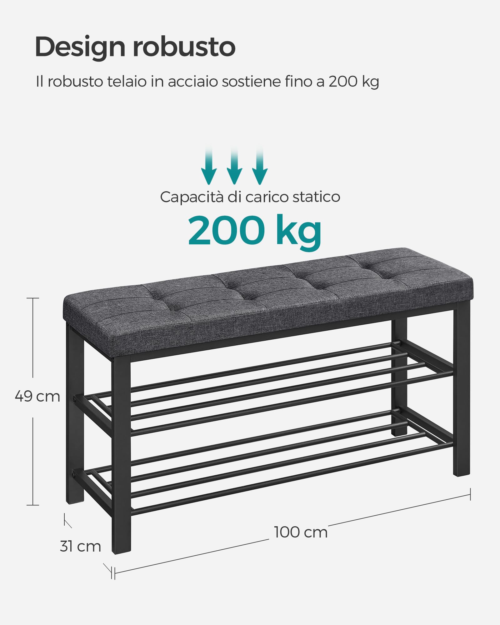 Scarpiera con seduta in legno per ingresso Panca porta scarpe da bagno e camera da letto 73x30x45cm Grigio