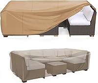 Vista 9 de Funda para juego de muebles de patio, impermeable, Mrrihand, juego de fundas para sofá seccional al aire libre, resistente 600D, juego de fundas