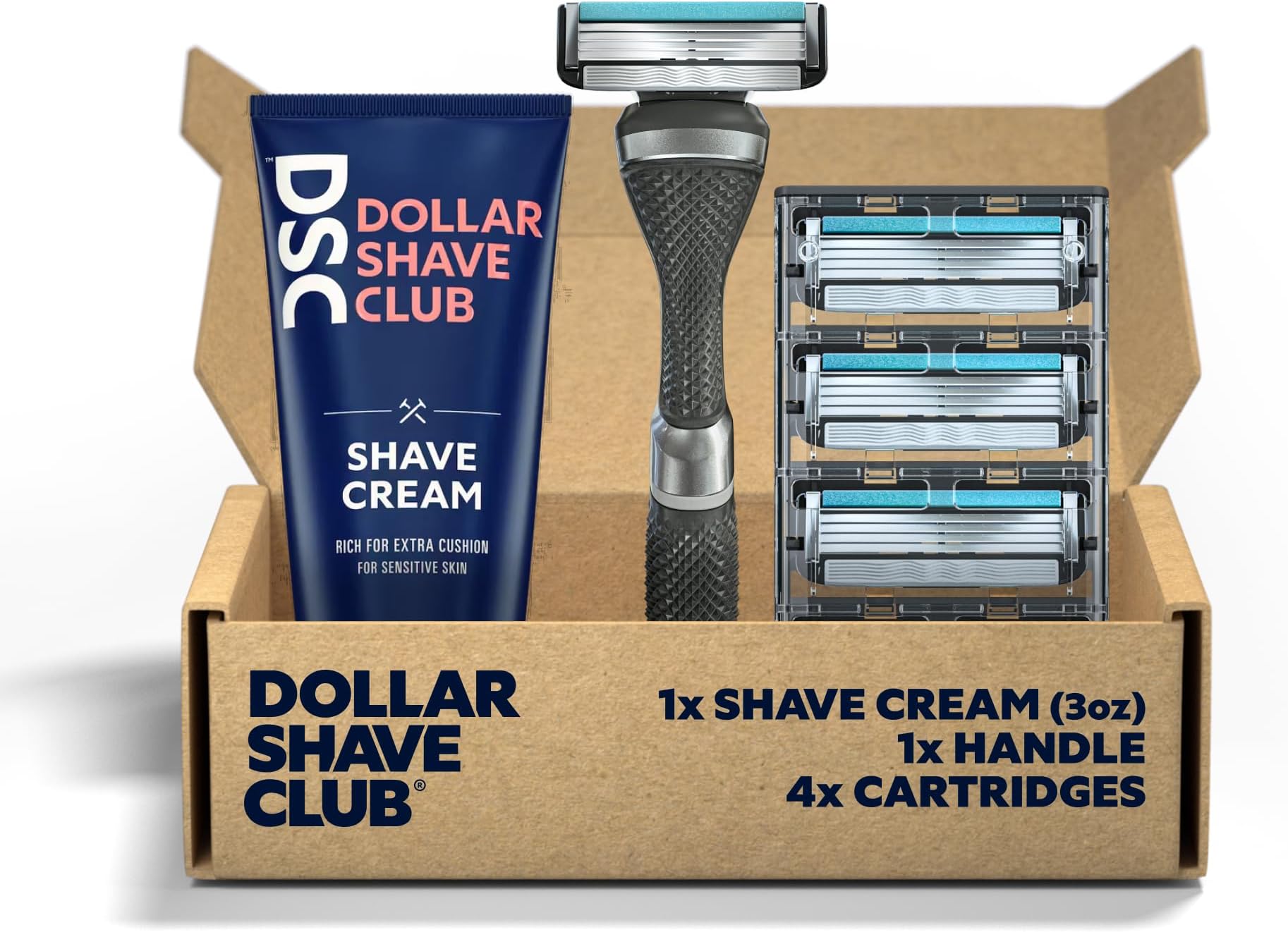 Dollar Shave ClubShave Set with Shave Cream | 4 Swift Rinse Refill Cartridges, 1 Handle, 1 Shave Cream 3 ounce