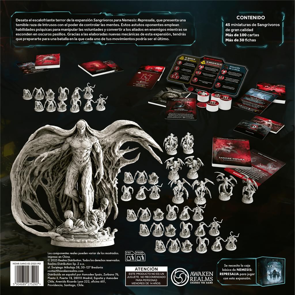 Awaken Realms Nemesis: Represalia Sangrívoros, Expansión con 45 Miniaturas de Intrusos Psíquicos, Control Mental y Nuevas Mecánicas, A Partir de 14 Años, De 1 a 5 Jugadores, 120 Minutos, Español