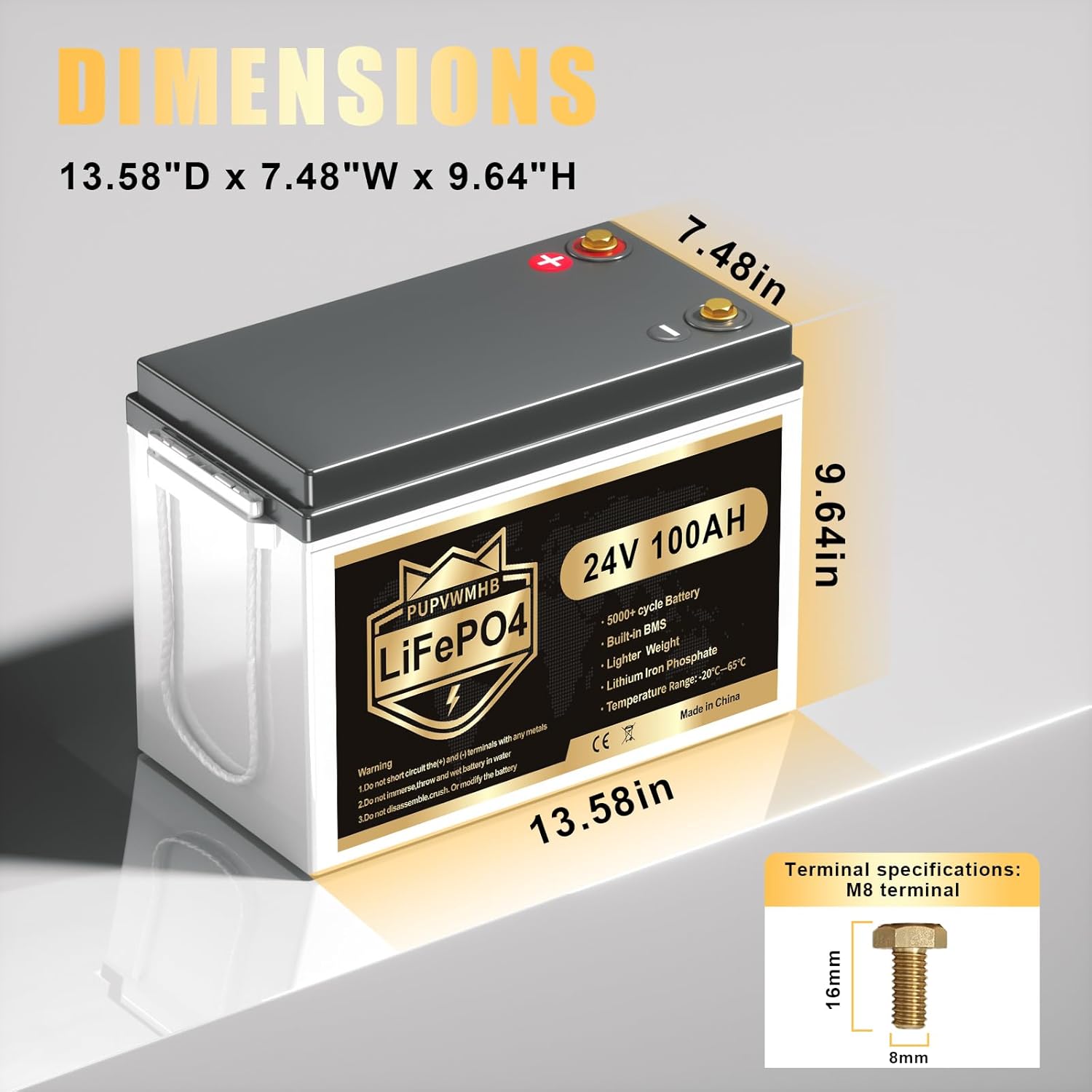 24V Lithium Battery, 2560W Load Power, 24V 100AH Lifepo4 Battery, Built-in 100A BMS, Up to 15000 Deep Cycle, Perfect for Trolling Motors, Marine, RV, Boat, Solar System Home Storage