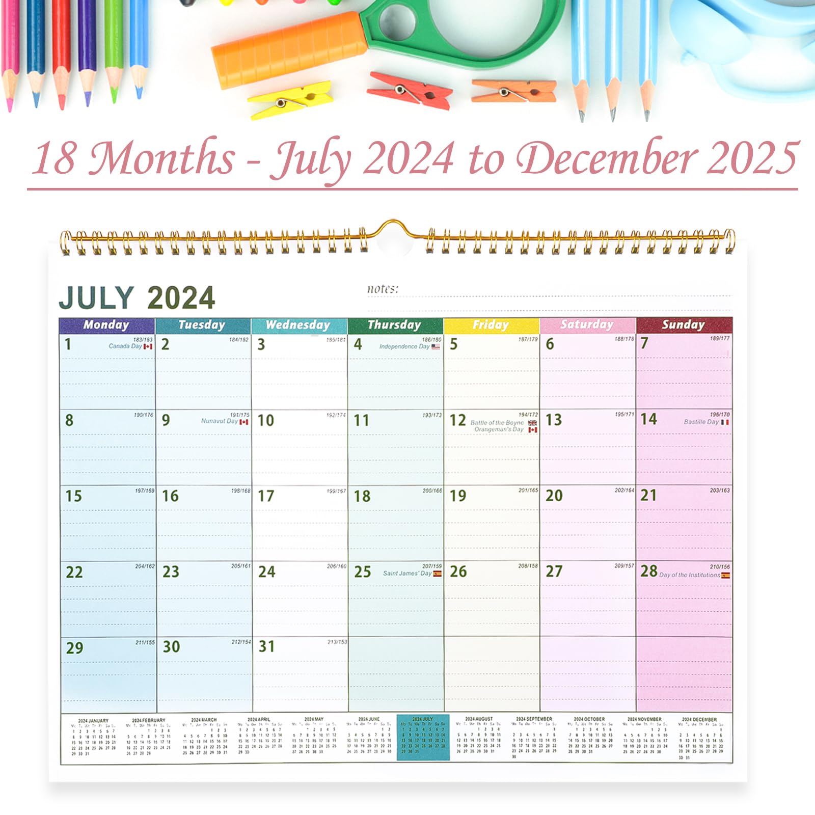 Wall Calendar 2026 UK, 2026 Calendar A3, 18 Month 2026 2027 Calendars Family Planner Month to View - Image 3