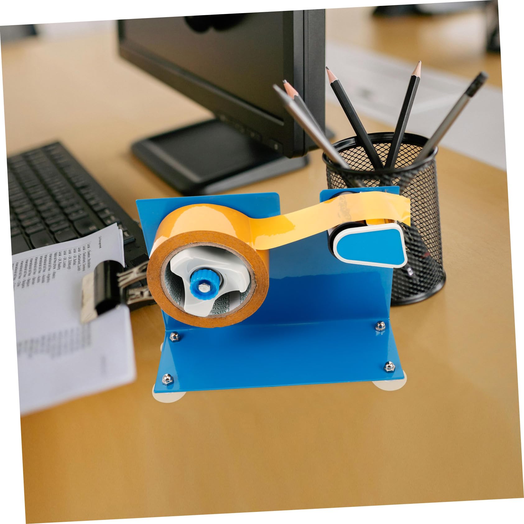 Angoily Klebebandabroller Blau Eisen Wiederverwendbar mit Saugnapf Geeignet für Klebeband bis 5cm Breite für Büro und Lager