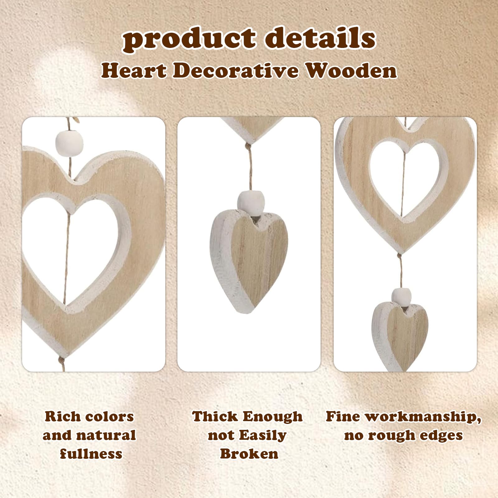 Auptiz 2 Cœurs En Bois Décoratifs à Suspendre, Forme Oiseau Et Cœur Romantique, Ornements Bois Naturel Et Blanc Pour Fenêtre, Mariage, Anniversaire, Chambre Ou Salon