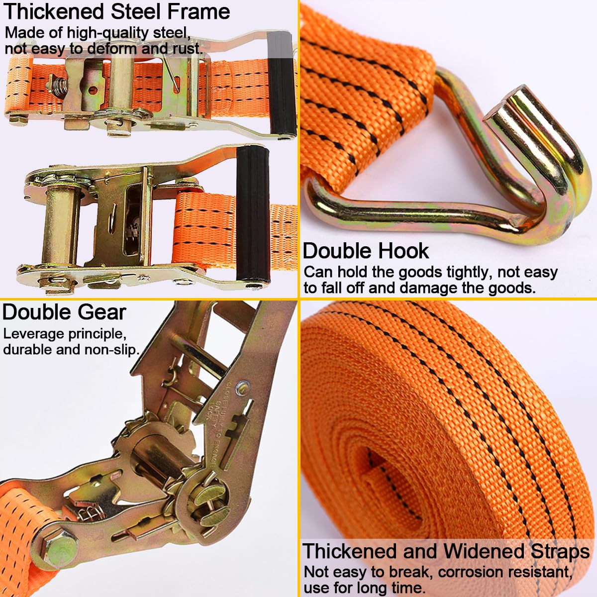2Pcs Extra Wide Heavy Duty Ratchet Straps: 1.5 Inch (3.8cm) x 6m (20 FT) - Image 3