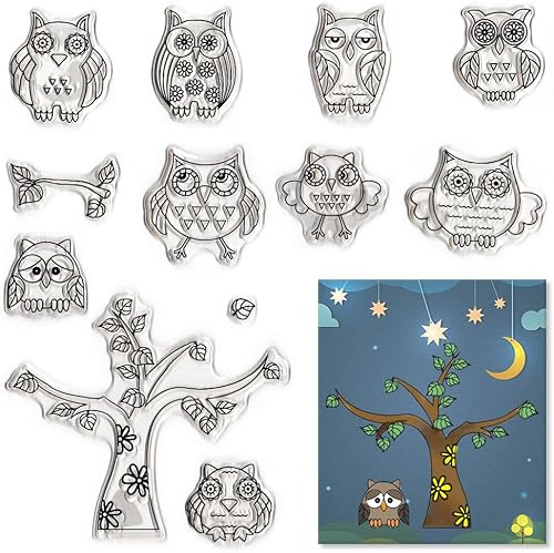 9 sellos transparentes de búho lindo para hacer tarjetas, hojas de otoño de Acción de Gracias, sellos de goma transparente, sellos de árbol de otoño 9 sellos transparentes de búho lindo para hacer tarjetas, hojas de otoño de Acción de Gracias, sellos de goma transparente, sellos de árbol de otoño