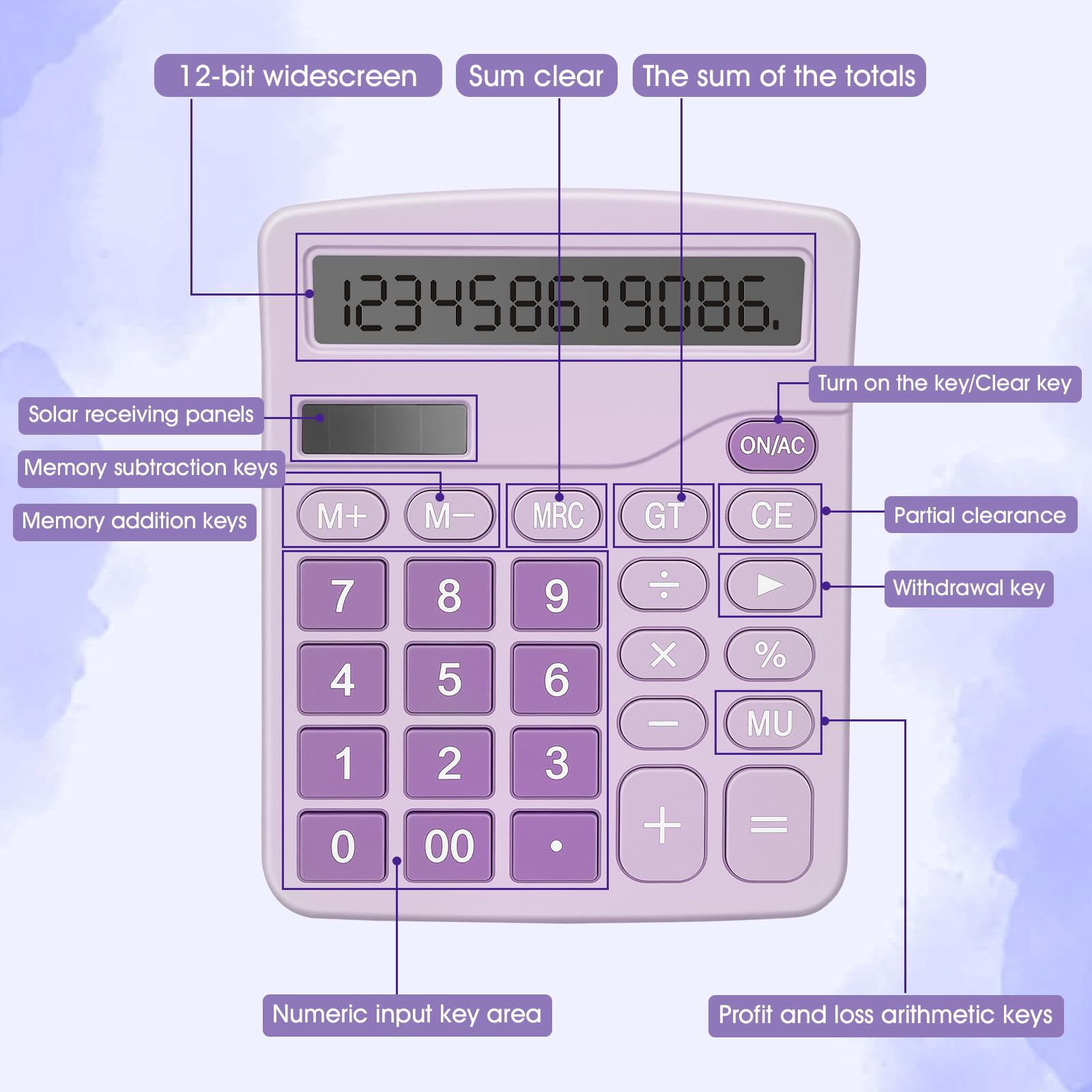 Lot de 8 calculatrices en vrac, calculatrices de bureau à 12 chiffres avec grand écran LCD et boutons sensibles, double alimentation solaire et batterie, parfaites pour le bureau, l'école, la maison