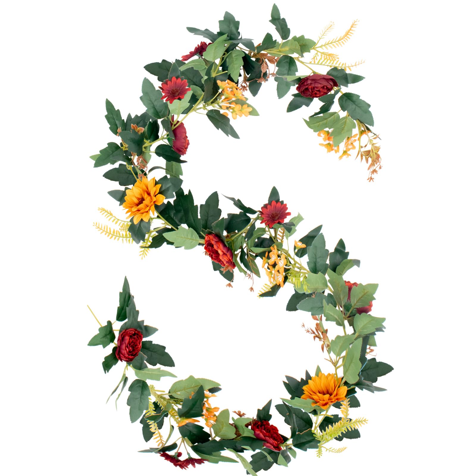 MAKHOT Künstliche Eukalyptus-Girlande mit Blumen, künstliche Rose, Schleierkraut, Rosengirlande, Dekoration, Blumengirlande, grüne Girlande für Hochzeit, Zuhause, Tischdekoration, Weiß, 3,5 m, 2 Stück