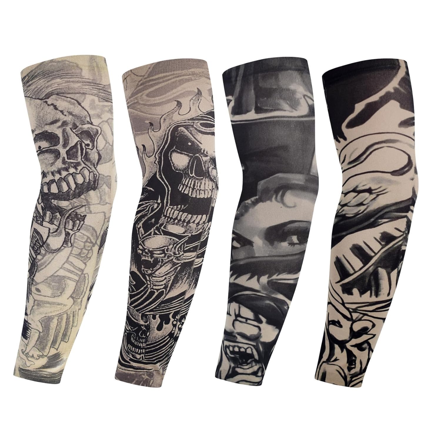 4PCS Fake Tattoo Sleeves for Men & Women - Realistic Arm Tattoo Cover Up Sleeves for Halloween, Cosplay & Sports - Cool Temporary Tattoo Sleeves for Cycling, Running, Camping & Sun Protection,A