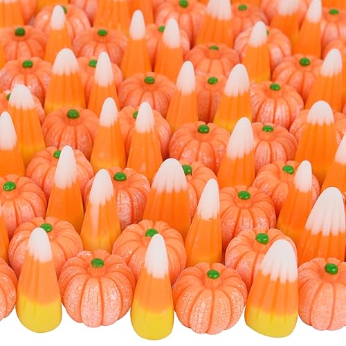 100 Pcs Fake Candy Corn Pumpkin Halloween Resin Charms Fall
