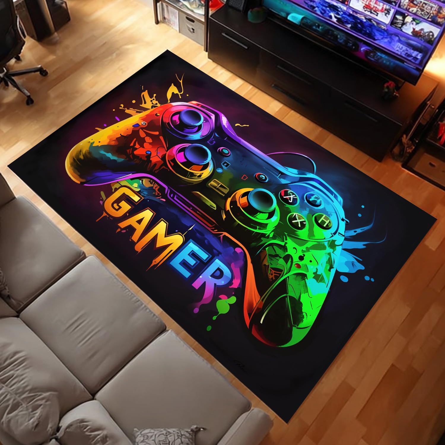 Gaming Rugs for Boys Room 35.5" x 60", 3D Game Controller Area Rugs Decor, Non-Slip Machine Washable Modern Gaming Mats for Boys Kids Teenagers