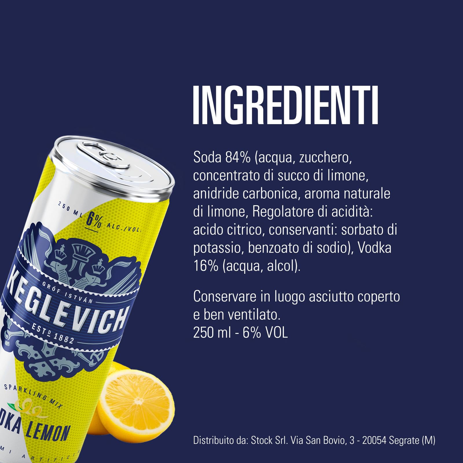 Keglevich, Vodka al limone pronta da gustare, senza aromi artificiali, 6% vol - 12 lattine da 250 ml (totale 3 litri)