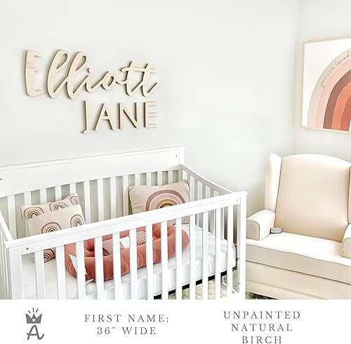 Miniatura 5 de First + Middle Name Sign for Over The Crib Nursery Decor, Kids Room Decor or Baby Gift | 36" Wide or 42" Wide Options | Available Stained or Natural