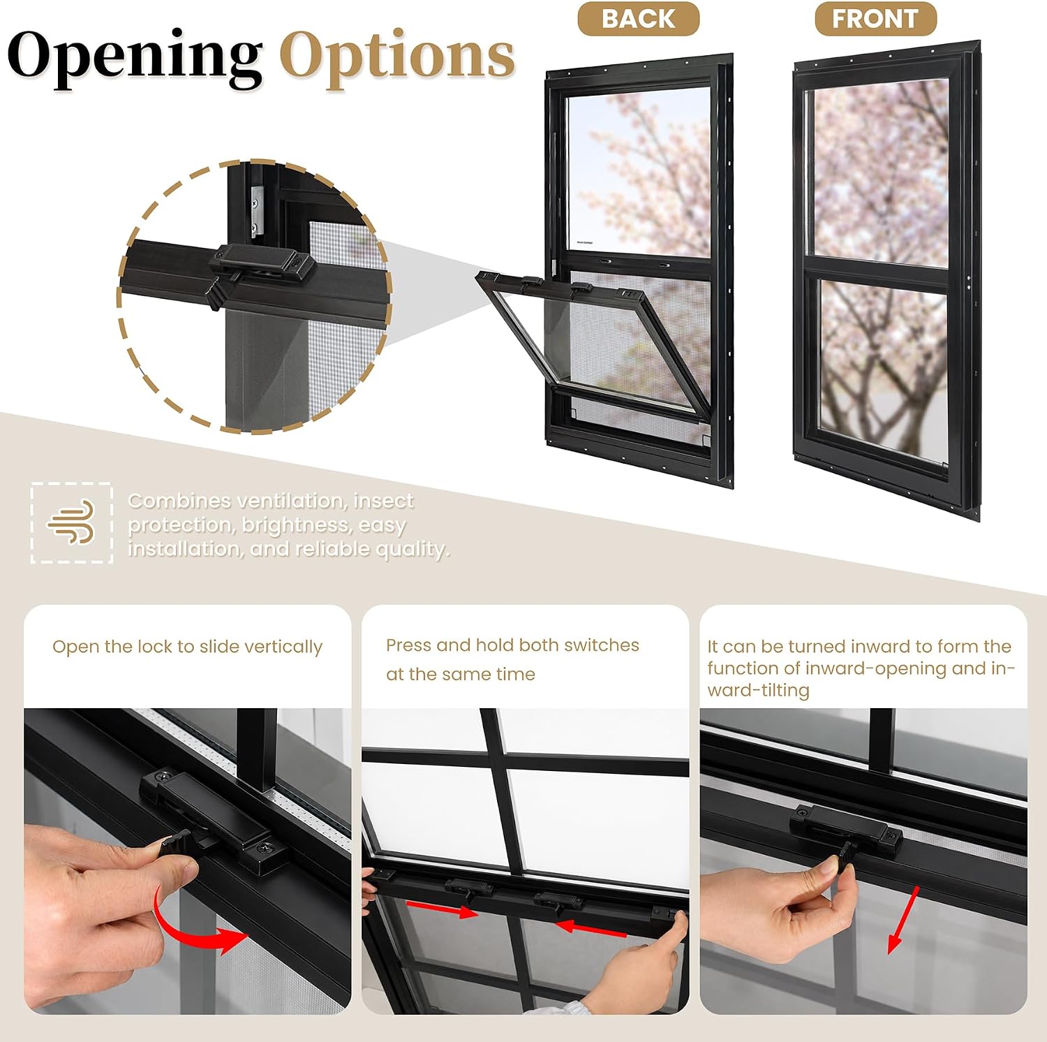 Vinyl Single Hung Sliding Window, 32" x 36" Black image 5