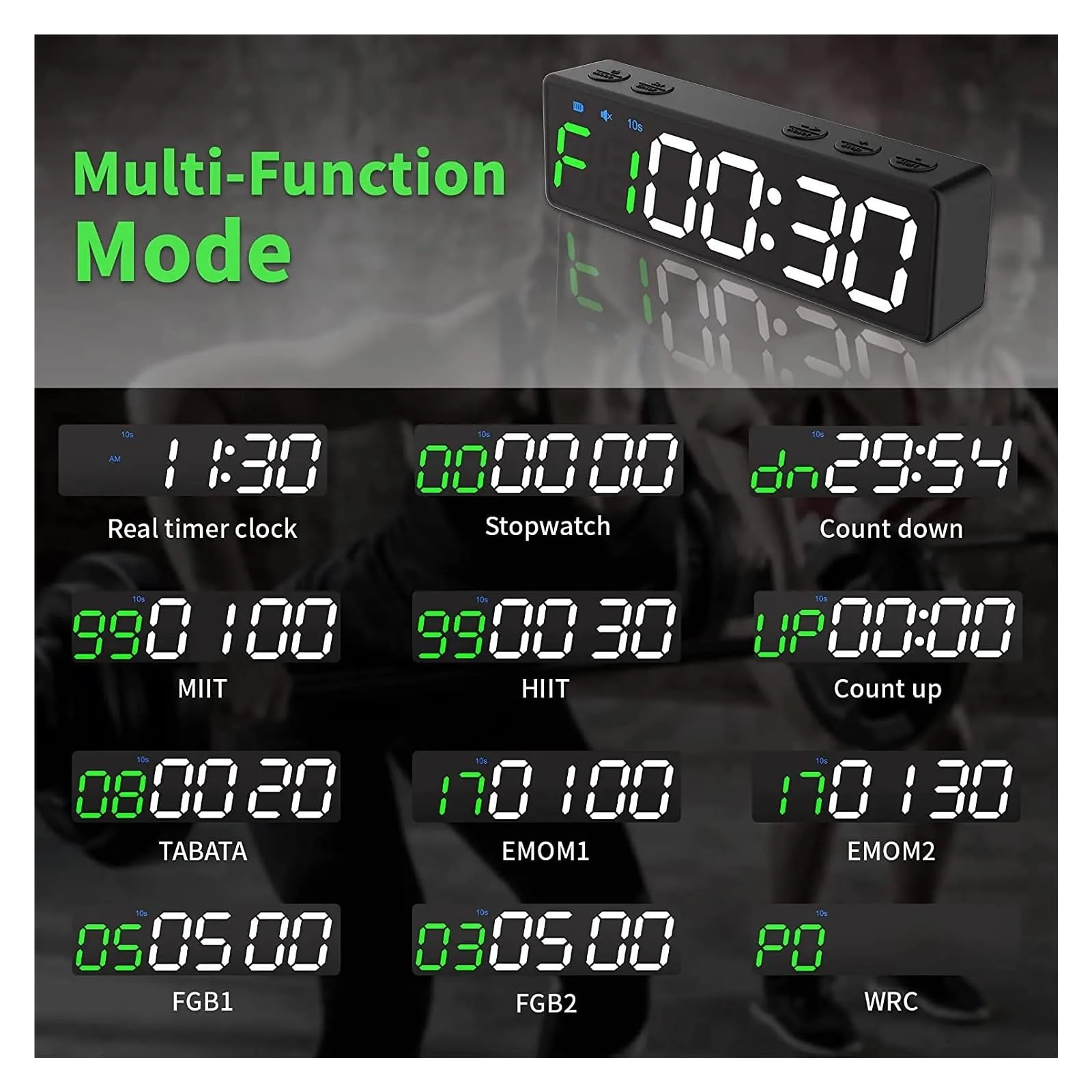 Timer palestra, Orologio con timer a intervalli da tavolo mini pulsante in un unico pezzo, programmabile for palestra magnete for sala dal vivo(RBQ20mini-O)