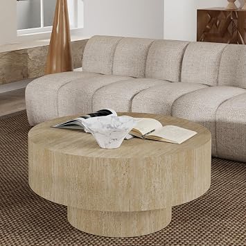Round Coffee Table Mid Century Coffee Table Circle Pedestal Center Table Modern Round Stone Travertine Tea Table Round