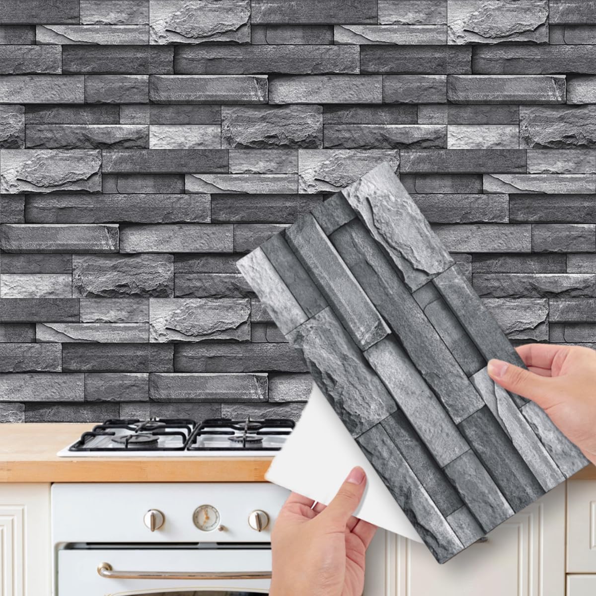 indabyo 12 Sheets Brick Effect Tile Stickers 2D Peel and Stick on Tiles