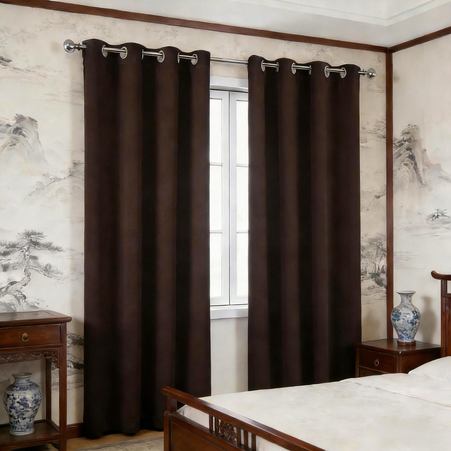 Rideau occultant marron 215x180 au design moderne à oeillets parfait pour sublimer un dressing