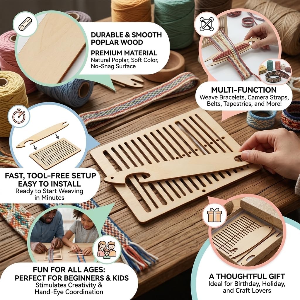 Weaving Kit 2 Pcs Weaving Shuttle Weaving Tools for Loom, Weaving Shuttle Tools Arts Crafts for Bracelet Bag Belt Camera Strap, Weaving Heddle for Beginner