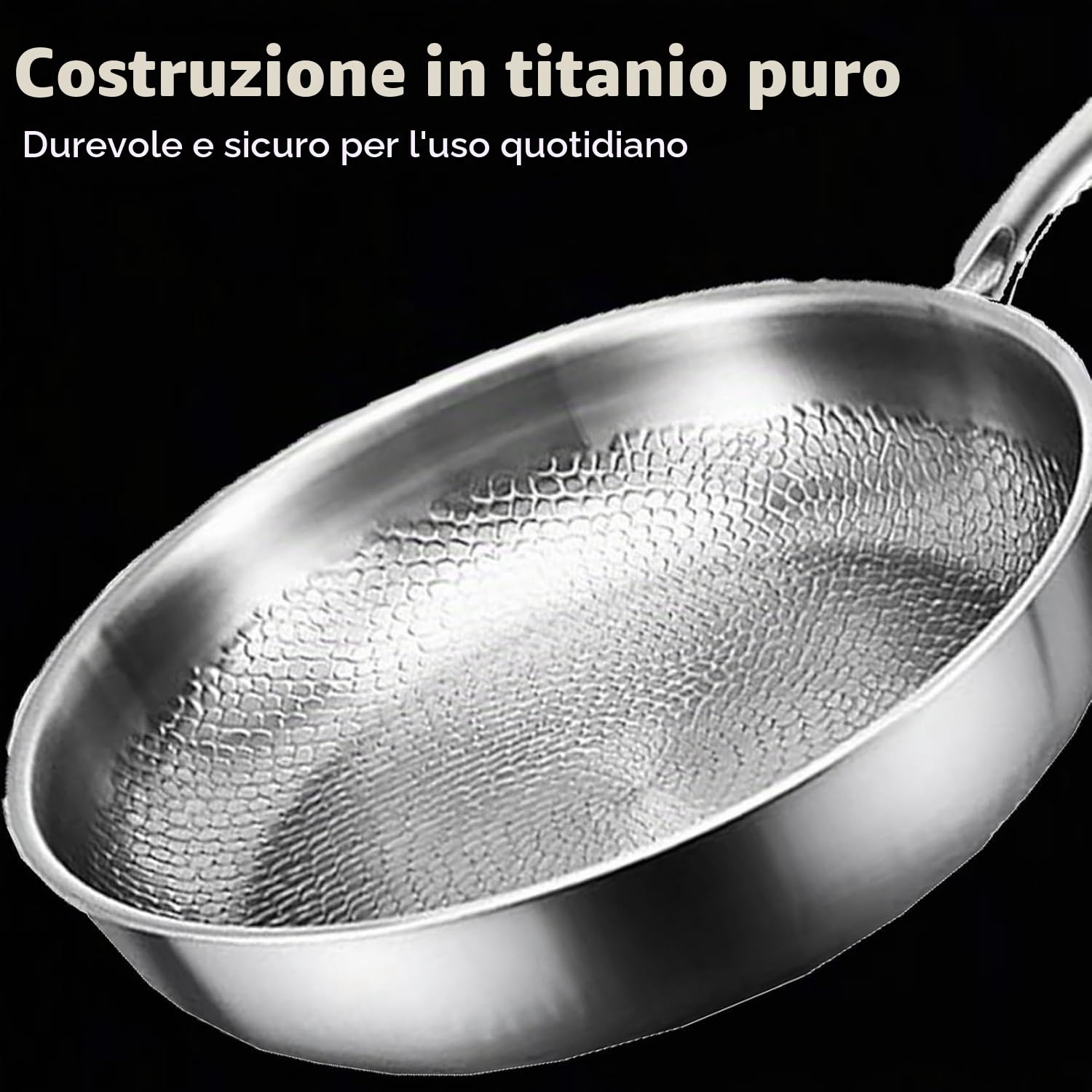 Generico Padella titanio con spatola, wok antiaderente martellato in titanio Nutrition per cucinare, non rivestita, padella Pro induzione, per cucina e campeggio (Con Coperchio, 32cm)