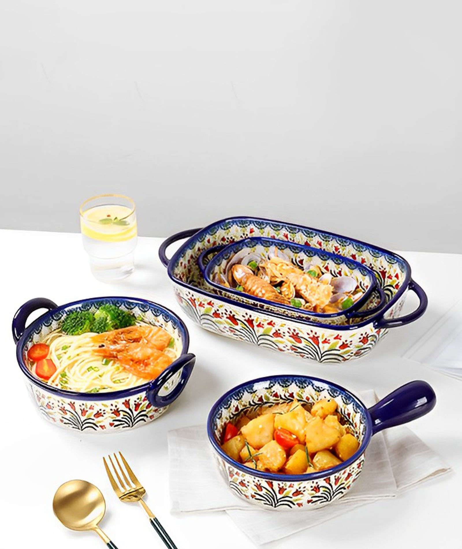 Ceramiczne naczynie do pieczenia do piekarnika, małe naczynie do zapiekania z uchwytami, piekarnik ceramiczny do pieczenia - tulipan-prostokąt 700 ml