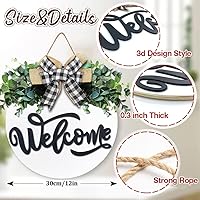 Vista 3 de Letrero de bienvenida para puerta delantera, decoración de puerta delantera para porche de granja, coronas de bienvenida rústicas con vegetación