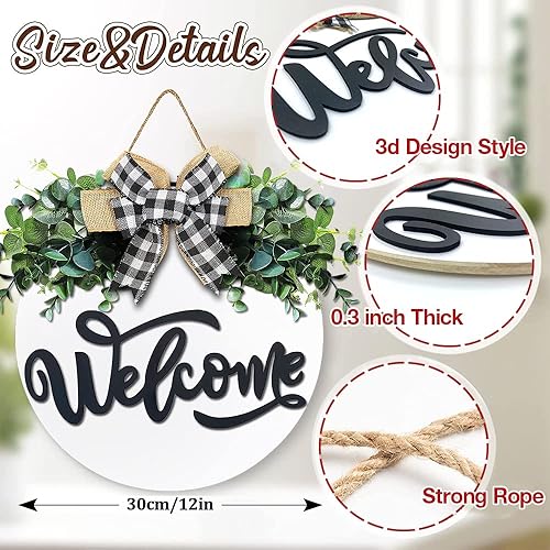 Miniatura 3 de Letrero de bienvenida para puerta delantera, decoración de puerta delantera para porche de granja, coronas de bienvenida rústicas con vegetación