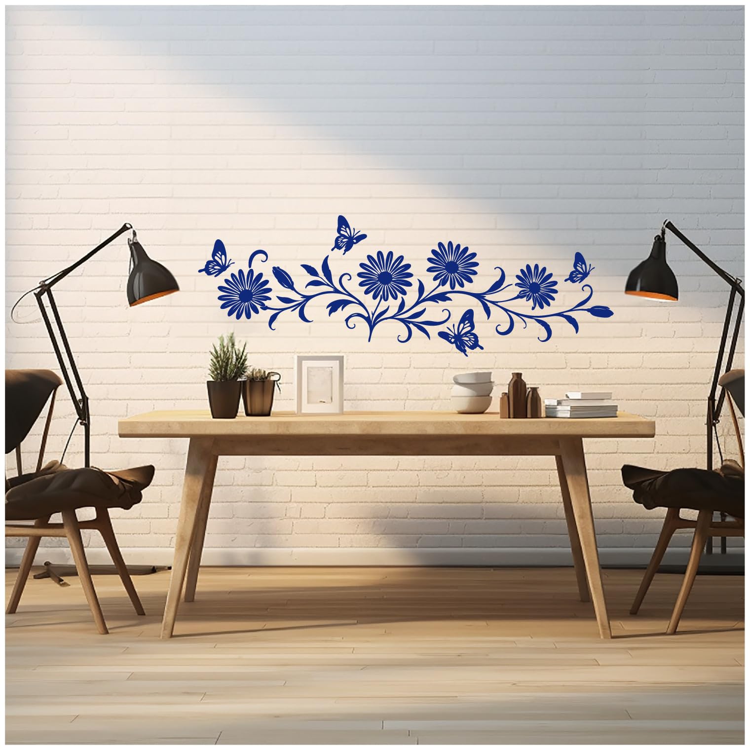 Samunshi® Wandtattoo Margeriten Blumenranke länglich mit Schmetterlingen Elegante Blumen Wanddekoration Florales Wandmotiv für Wohnzimmer, Schlafzimmer, Flur und Küche haselnuss braun 150 x 51cm