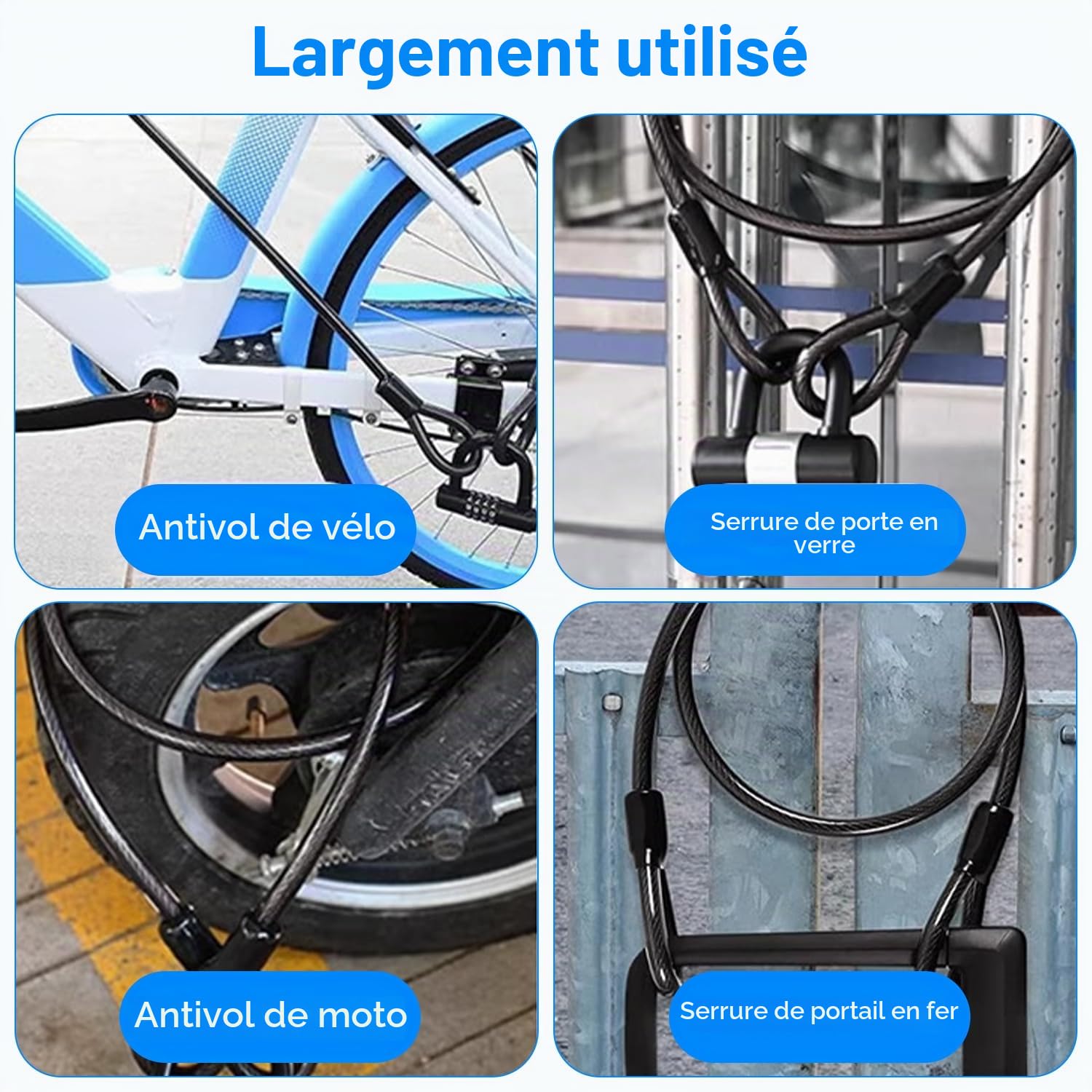 Antivol de Vélo Câble, câble à Boucle Cobra 2.1 mètres, Ø 12 mm, Câble antivol pour Cadenas, Antivol à Disque et Antivol en U pour vélo Moto Meubles de Jardin