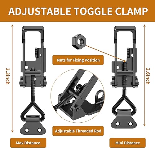 Miniatura 4 de Paquete de 4 abrazaderas de palanca resistentes, estilo 4003, capacidad de 1320 libras, color negro, ajustable, de liberación rápida, para cajas de