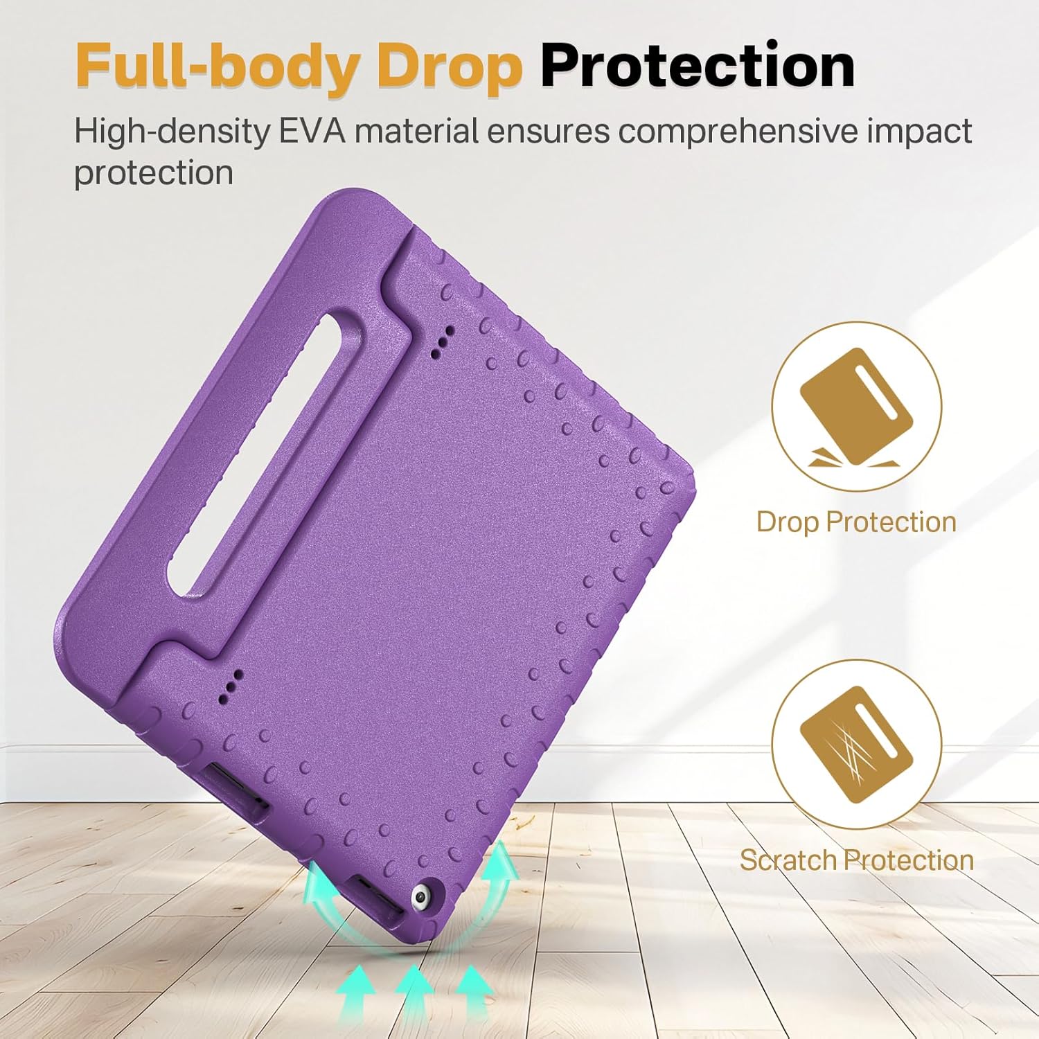 Kids Case for Amazon Kindle Fire HD 10 5th/7th/9th Generation 2015/2017/2019 Released, Shockproof Protective Tablet Cases with Adjustable Handle Stand, Purple