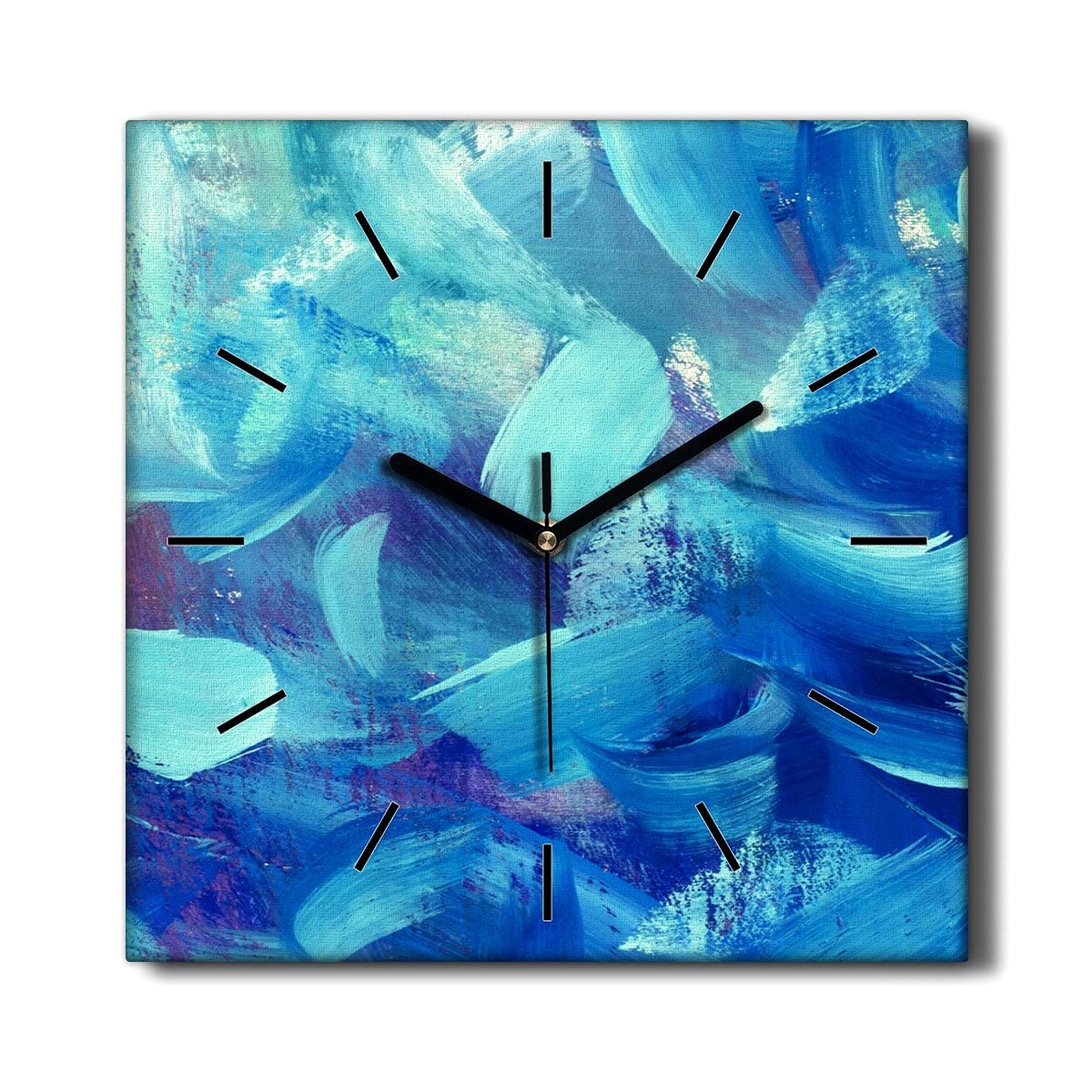 Horloge sur Toile 30x30cm Salon Coloray Décoration Murale Moderne Bleue